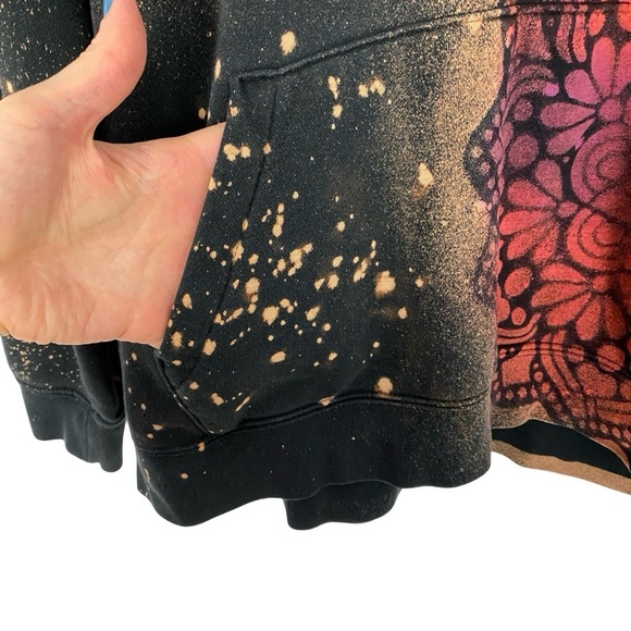 Nike Hoodie Sweatshirt Pullover Womens Size Large Mandala Stencil Upcycled Black - Picture 6 of 13